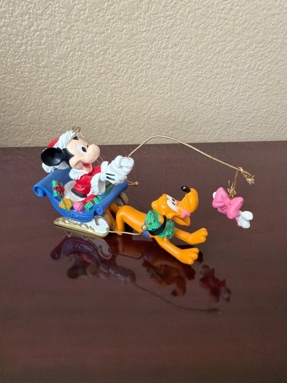 1994 Disney Mickey Pluto "It's a Small World" Sleigh Christmas Ornament Resin